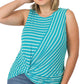 .SI-22403 Plus Striped Knot Front Sleeveless Top