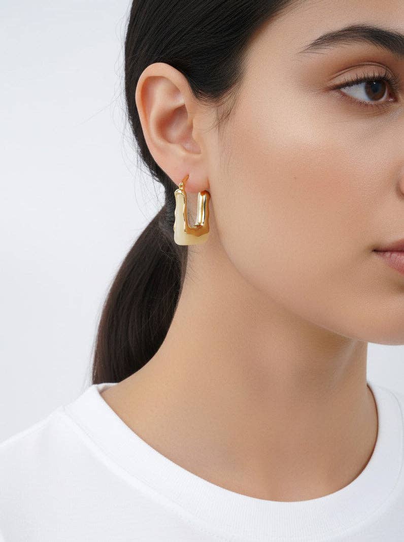 14K Gold-Dipped Marbled Resin Square Hoop