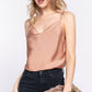 `' SLIM FIT COWL NECK SATIN CAMI TOP