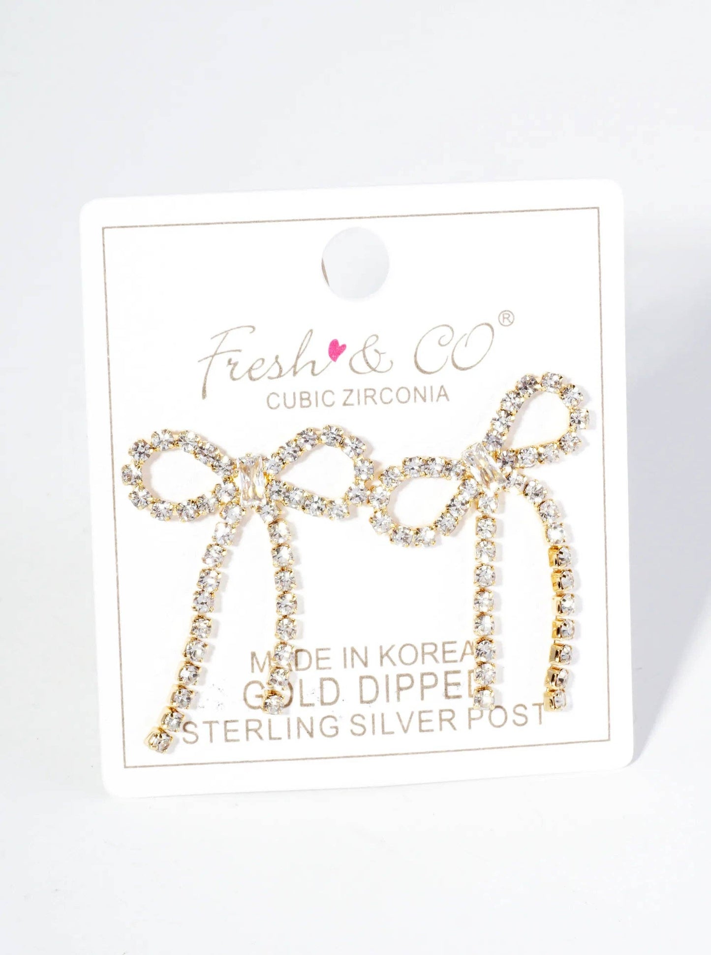 18K-Gold-Dipped Cubic-Zirconia Ribbon Bow Drop Post Earrings