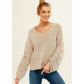 V NECK CHENILLE SWEATER WITH RUCHED SLEEVE