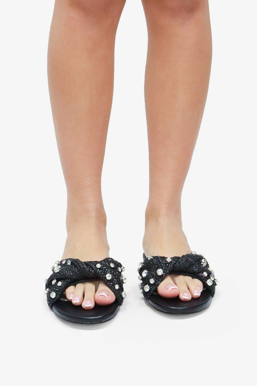 MAYLEEN - Raffia Beaded Slide Sandals, Mediterranean Style