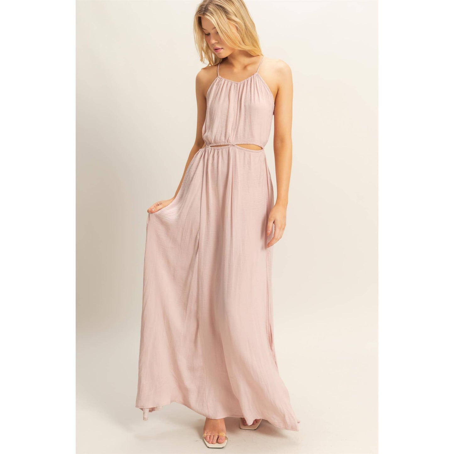 HF25E129-Side Cutout Side Slit Maxi Dress