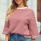 Stripe Bowknot Cutout Back Drop Shoulder Wide Bracelet Tee