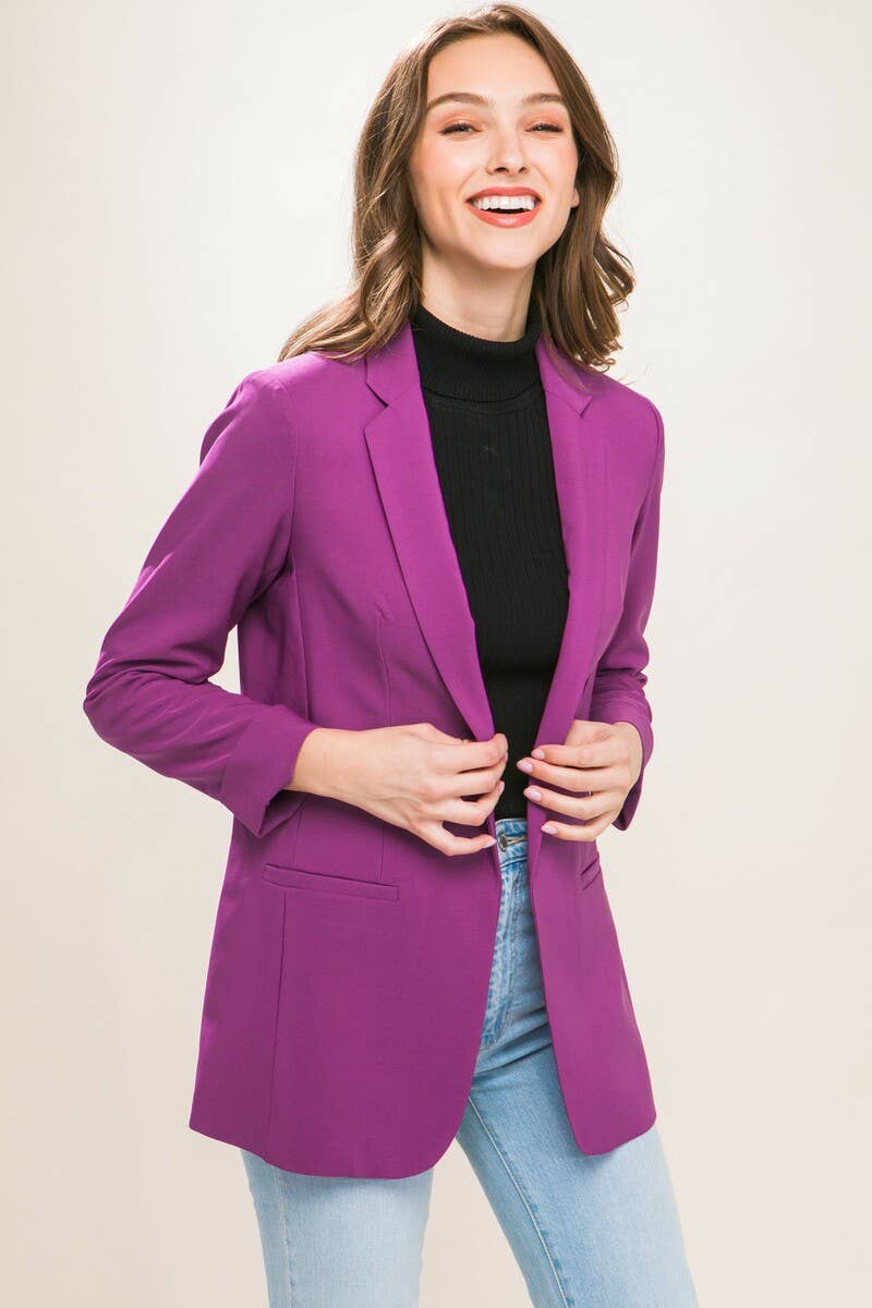 `"._ Woven Solid Classic Blazer