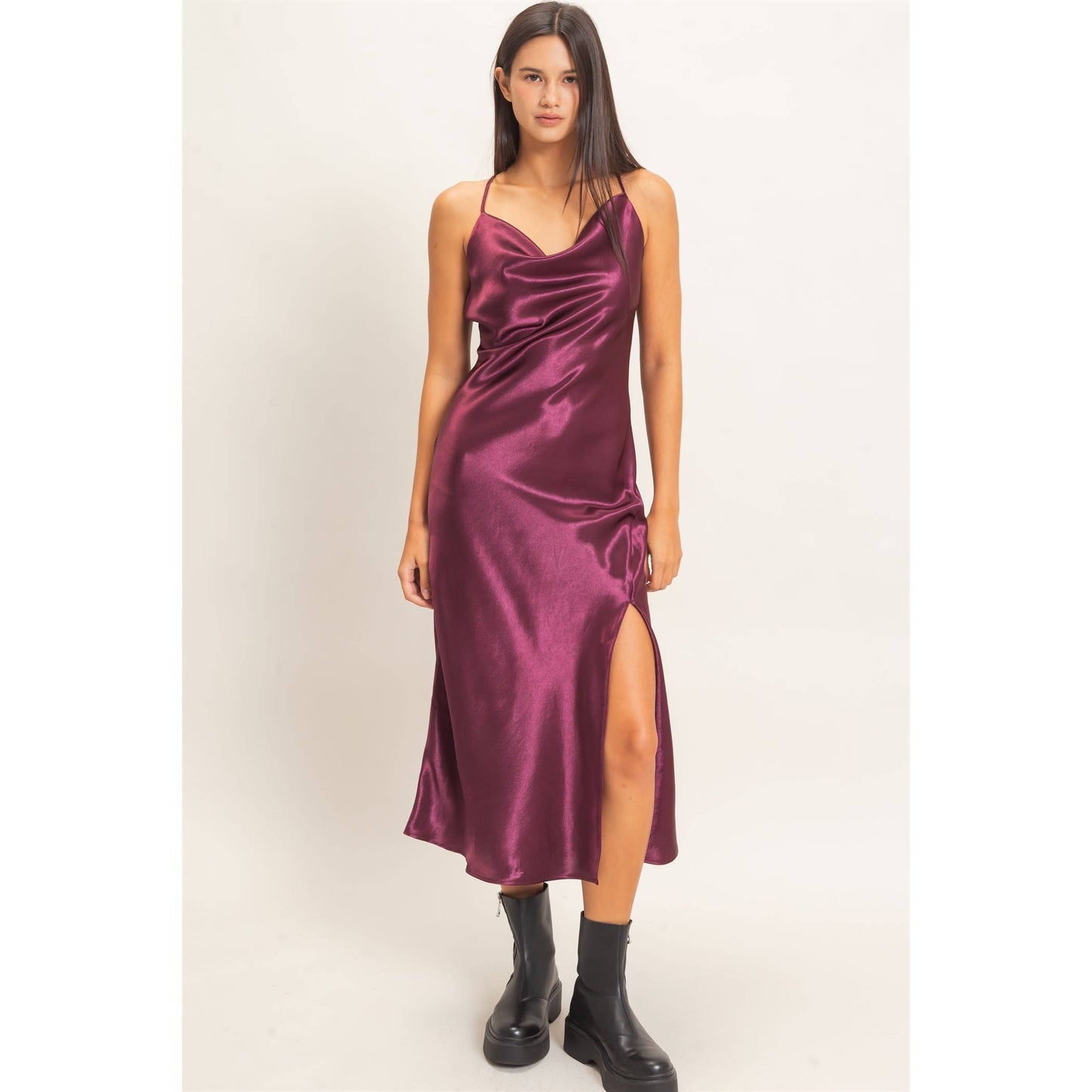 Cowl Neck Satin Slip Dress