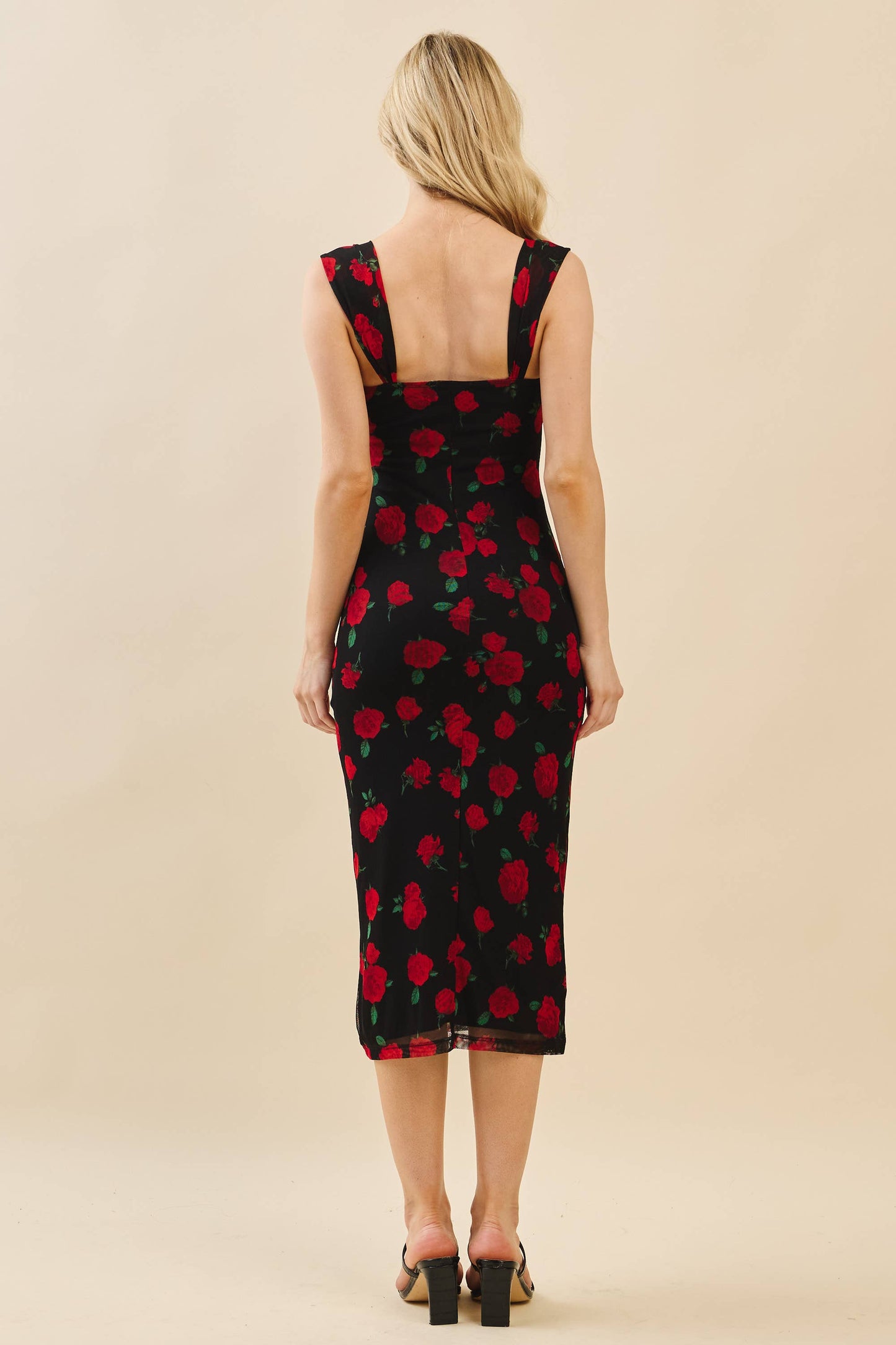 SWEETHEART BUSTIER ROSE PRINT MIDI DRESS
