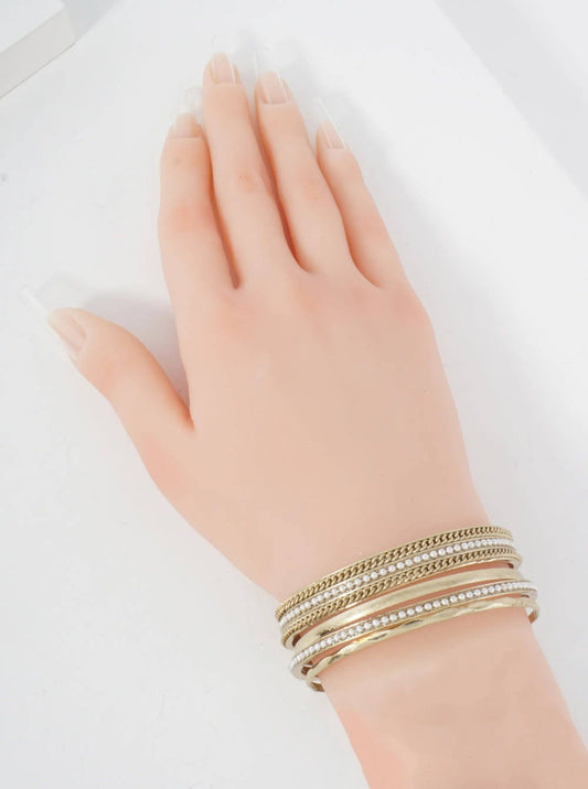 Dual-Tone Chain Ball Textured Layered Metal Open Cuff Bracelet