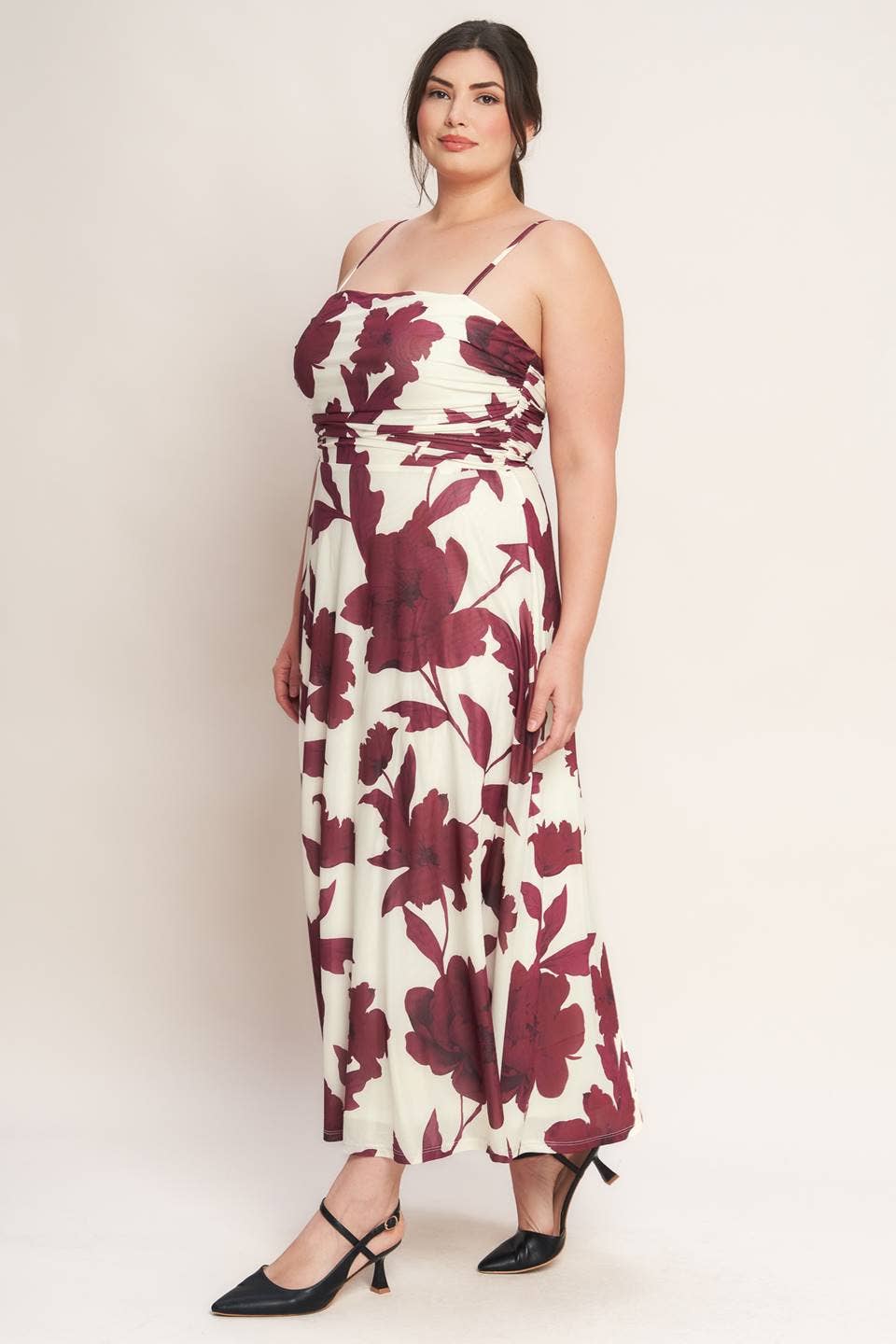 Plus Maroon Floral Mesh Midi Dress