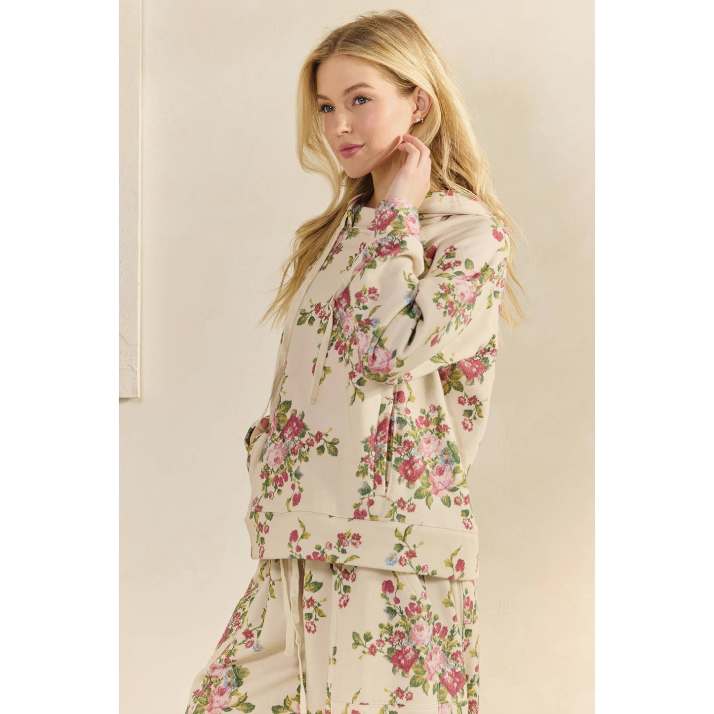 Floral Printed French Terry Hoodie