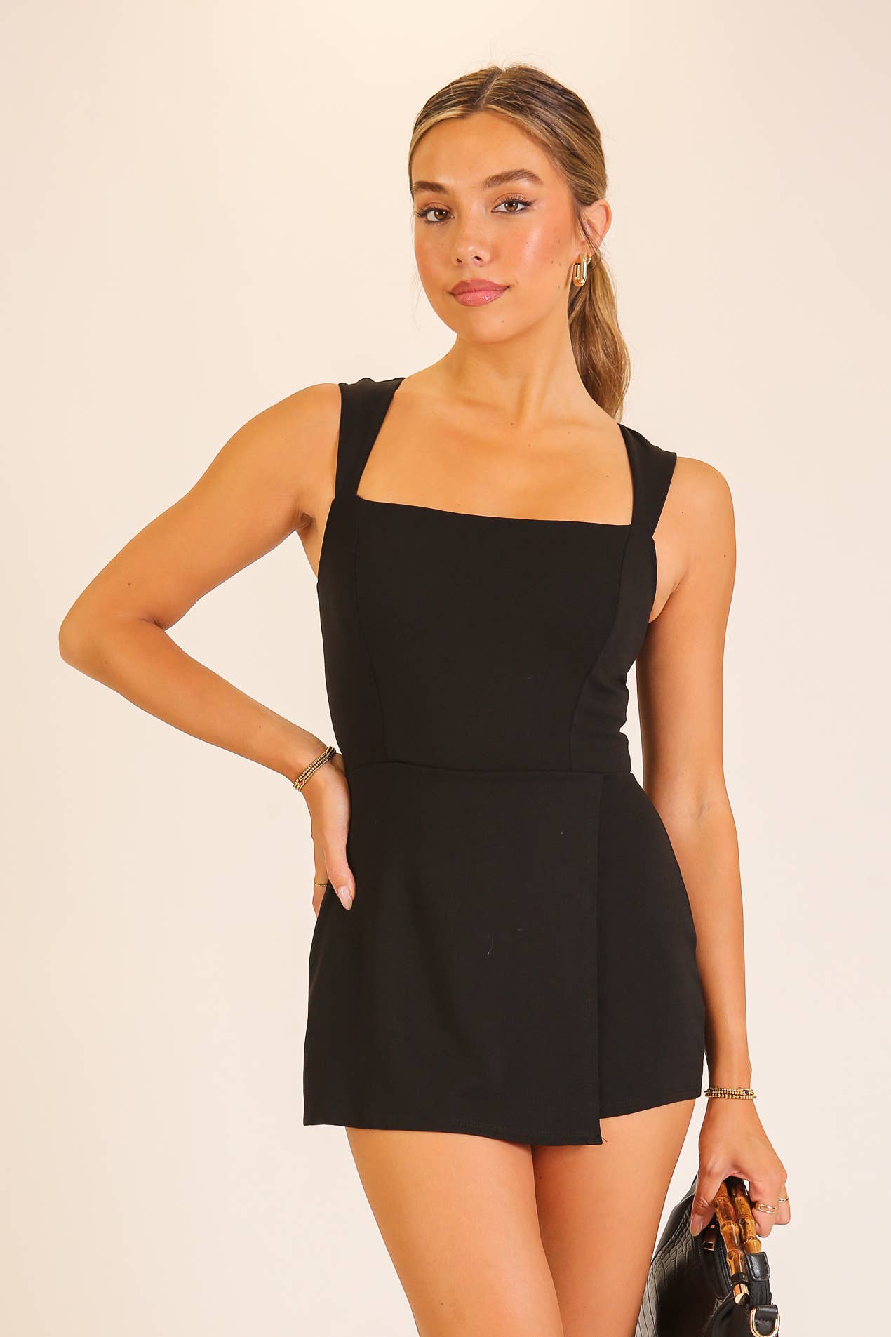 Square Neck Mini Romper Dress