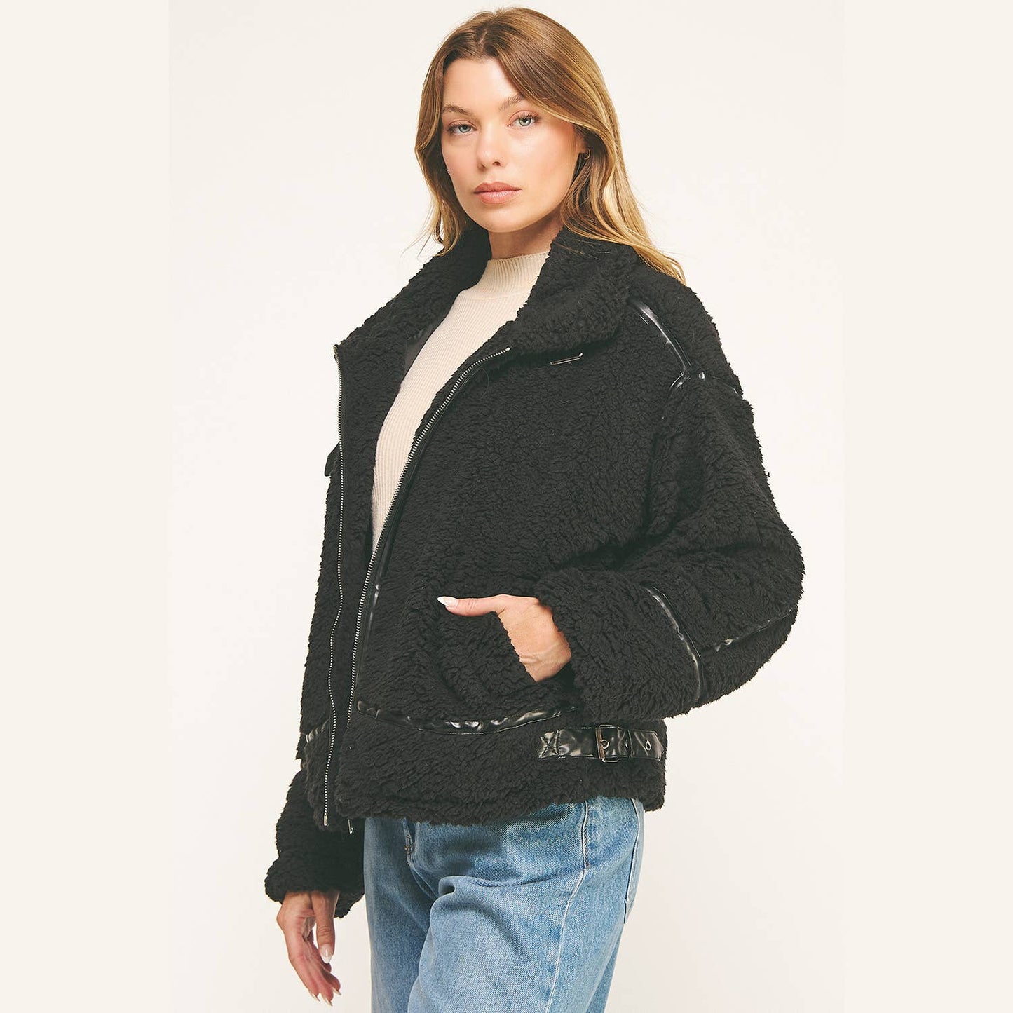 DEVIN FAUX SHEARLING AVIATOR JACKET