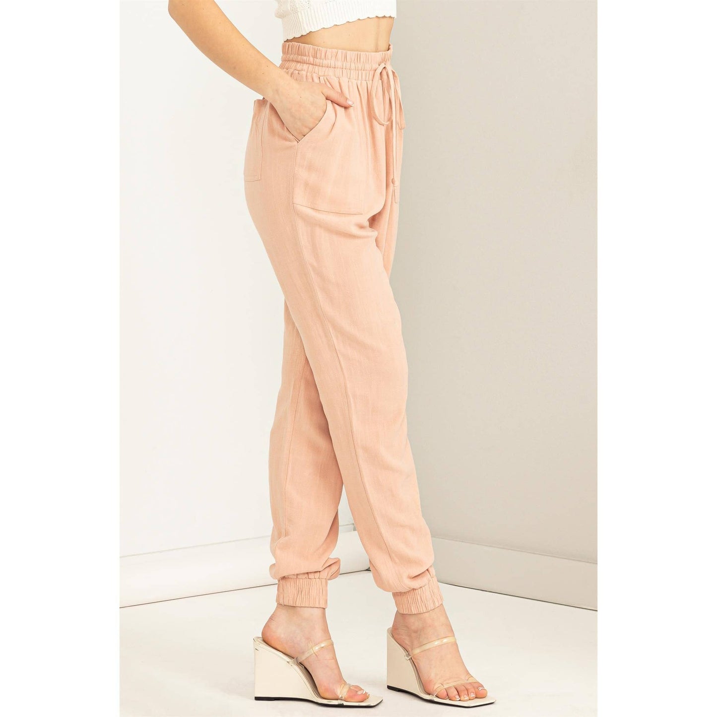 DZ23A546-Linen Drawstring Jogger Pants