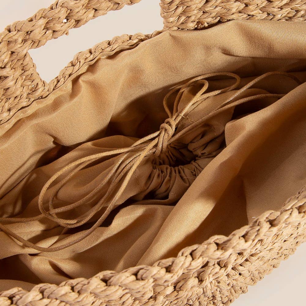 Semi Circle Straw Woven Hand Bag
