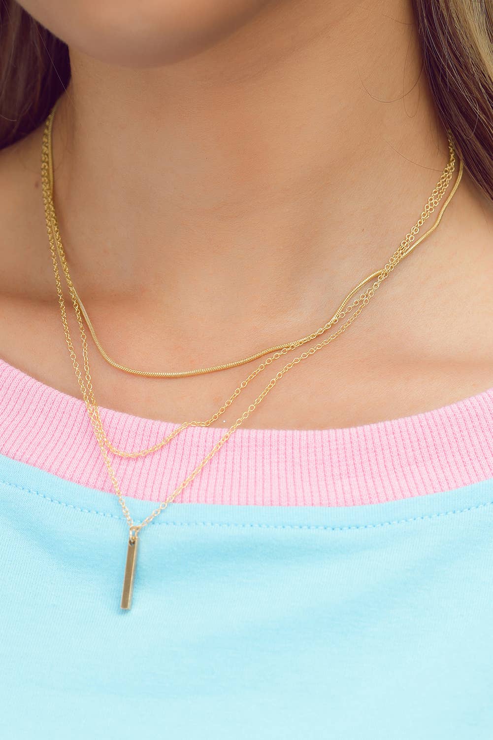 Bar Pendant Layered Adjustable Chain Necklace