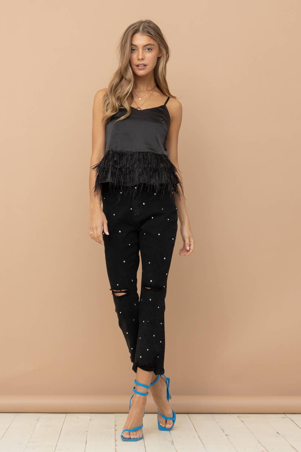 22418P - Studded Rhinestone Denim Jeans