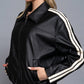 Long Sleeve Line Detail Faux Leather Jacket