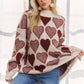 MOCK NECK HEART PRINT PULLOVER SWEATER