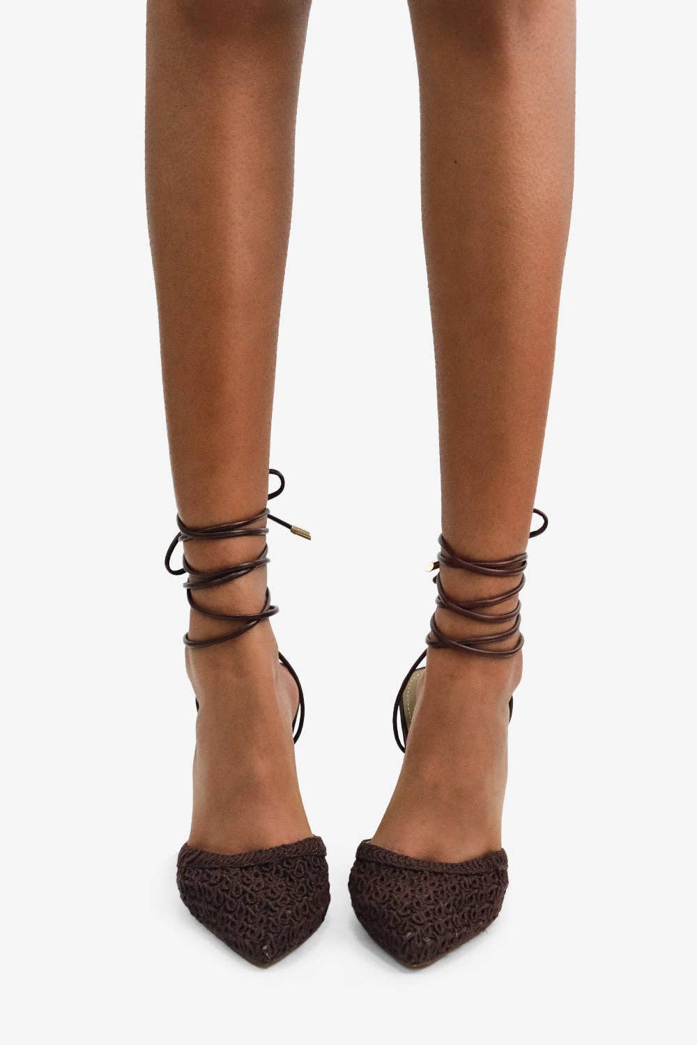 XANDRA - Chocolate Crochet Look Stiletto Heels