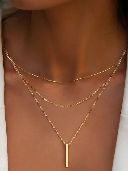 Bar Pendant Layered Adjustable Chain Necklace