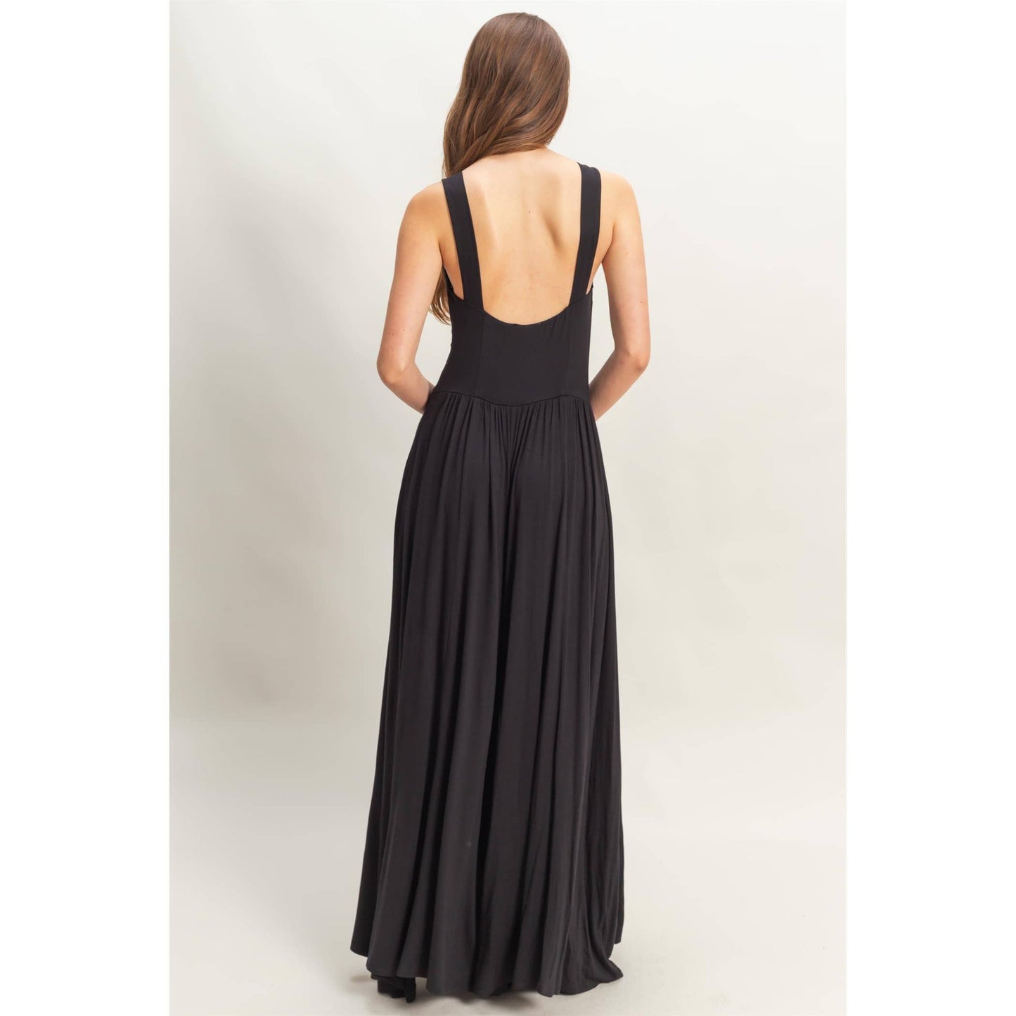 HF25C959-Knotted Bust Sleeveless Jersey Jumpsuit