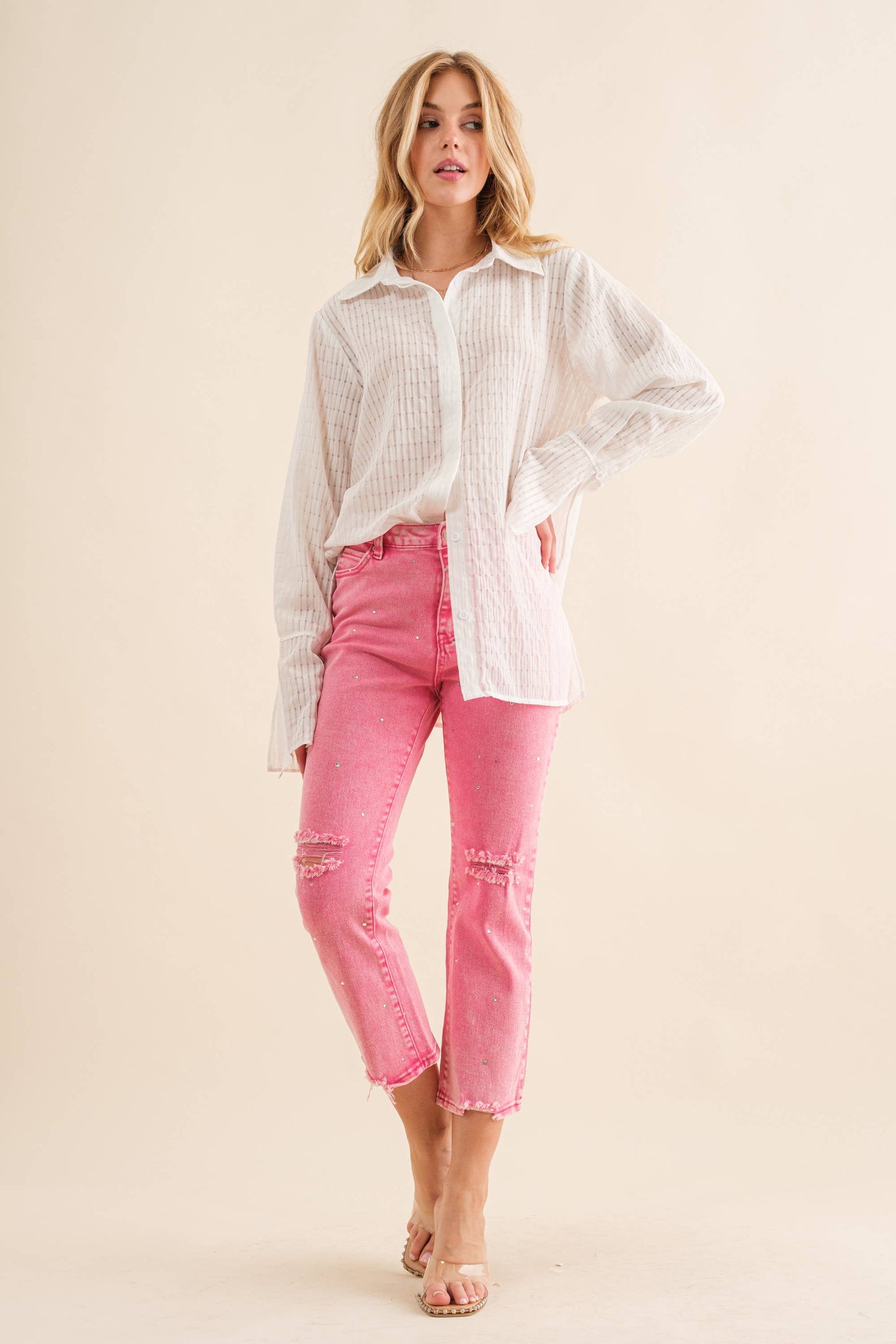 22418P - Studded Rhinestone Denim Jeans