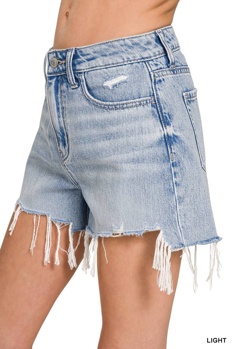 ...SI-27316 Distressed Hem Denim Shorts