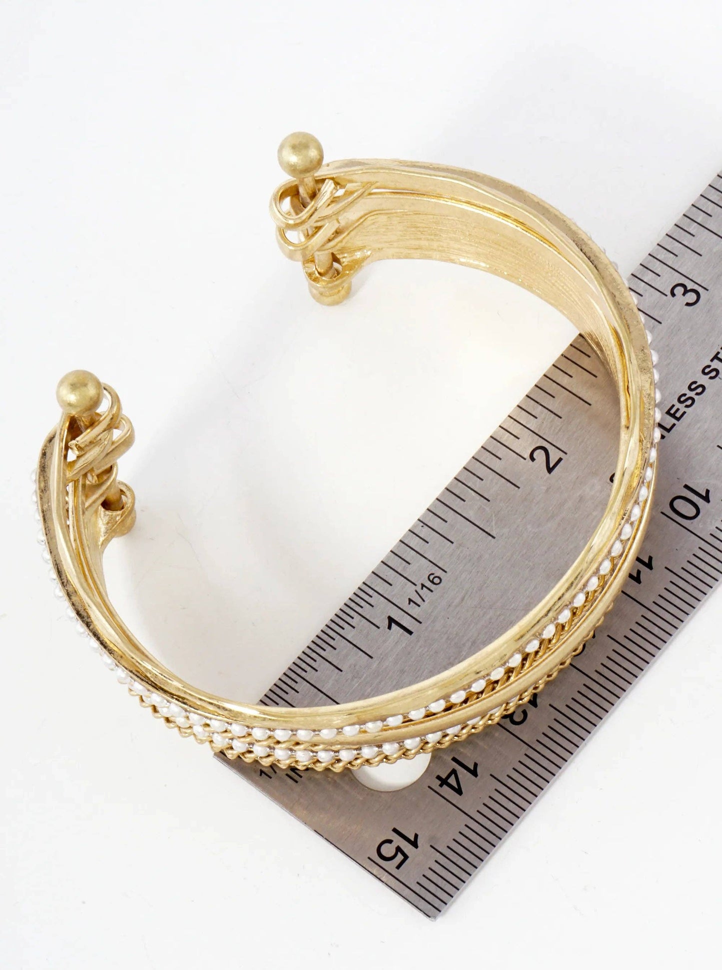 Dual-Tone Chain Ball Textured Layered Metal Open Cuff Bracelet