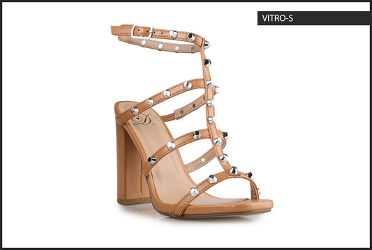 FN VITRO STUDS DRESSY SANDALS IN CAMEL