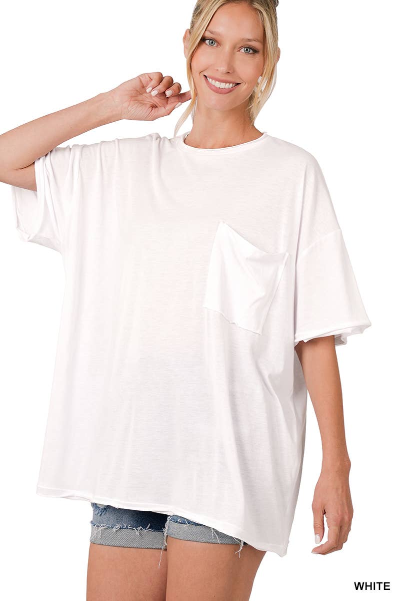.SI-25555 Tri Blend Oversized Front Pocket Raw Edge Boyfriend