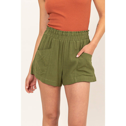 DZ24C377-D-ALL TIME FUN HIGH WAIST LINEN SHORTS