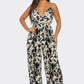 BCCJ71690  Suspender Print Pleated Jumpsuit