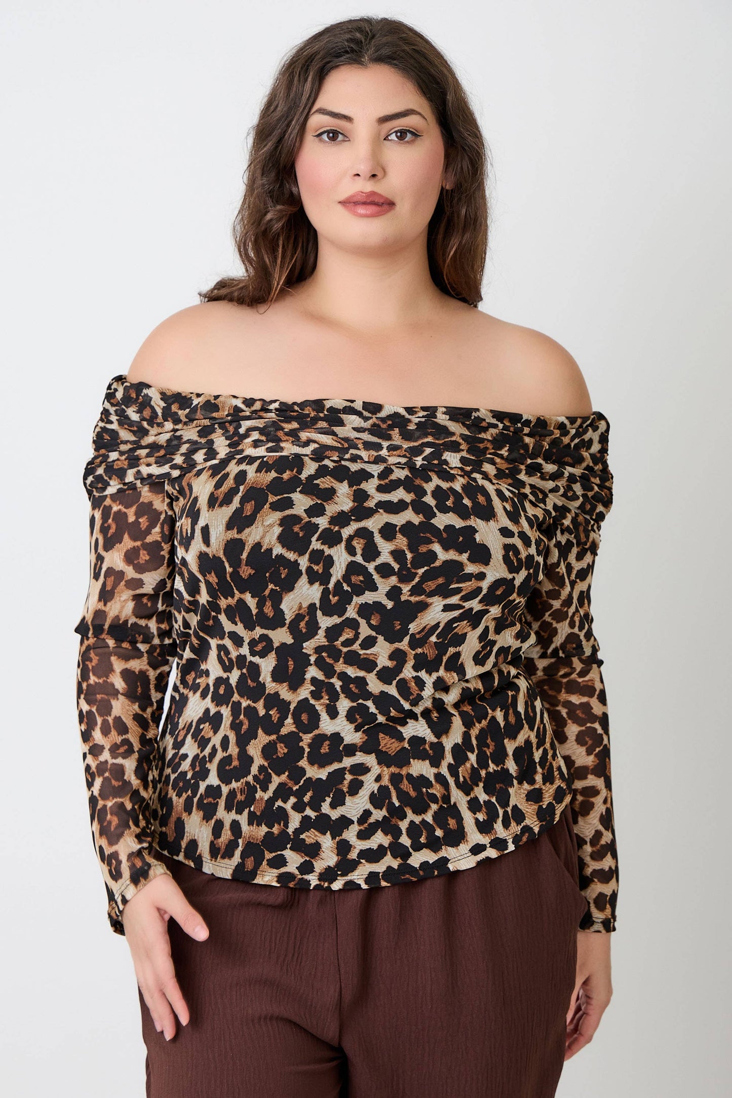 Sasha Plus Size Leopard Print Off-the-Shoulder Blouse