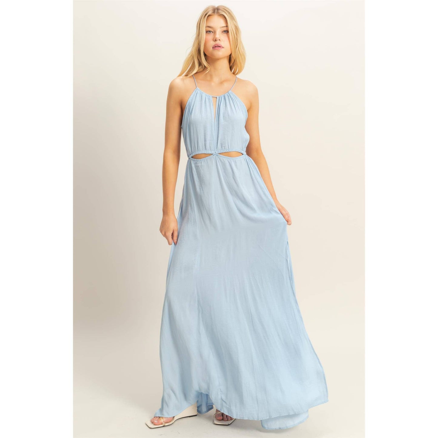 HF25E129-Side Cutout Side Slit Maxi Dress
