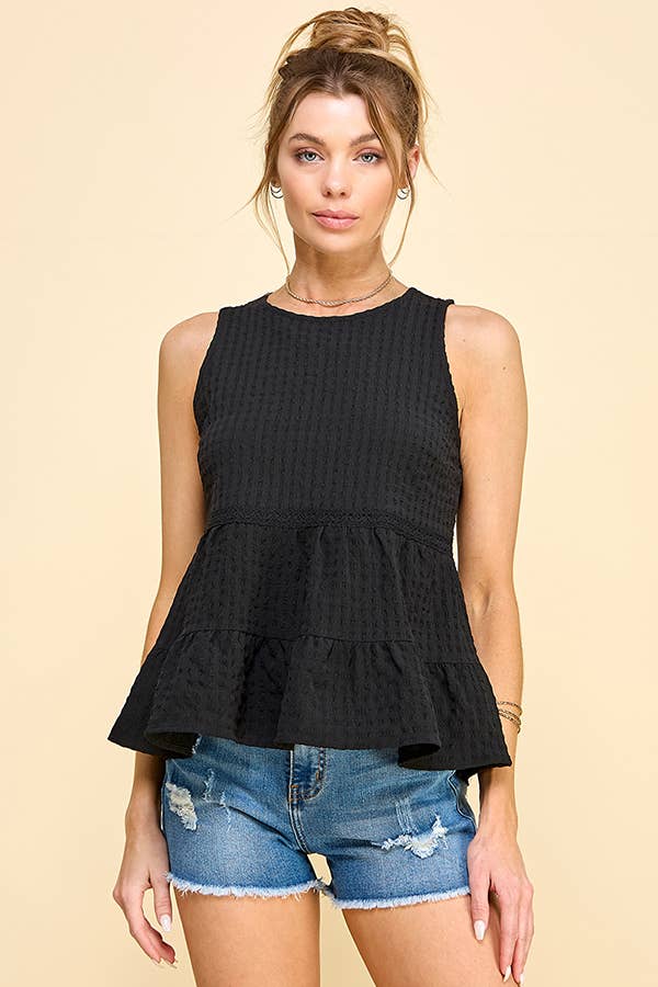 BABYDOLL TIER BUBLLE WOVEN TOP WITH TIE BACK