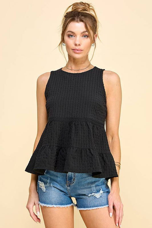 BABYDOLL TIER BUBLLE WOVEN TOP WITH TIE BACK