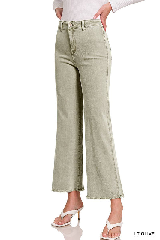 .SI-24919 Acid Washed Frayed Cutoff Hem Straight Wide Pants 0607