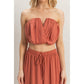 HF25E001-SET-Ruched Top And High Waist Pants Set