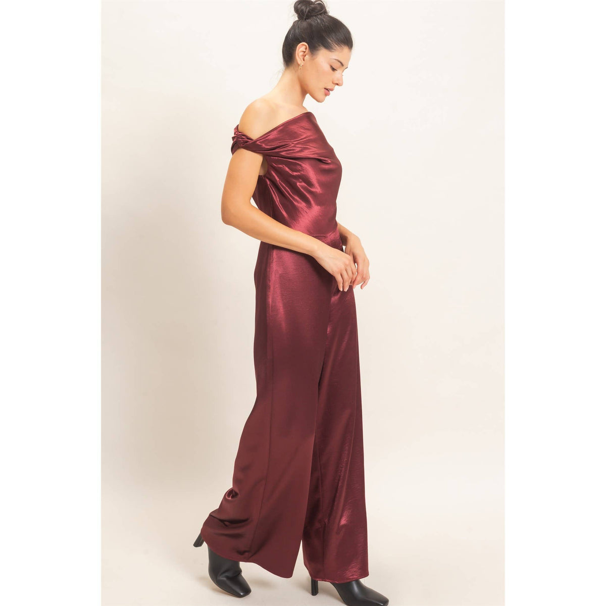 Asymmetrical Cowl Neck Wide Leg Jumpsuit