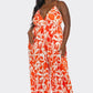 BCCJ71690 PLUS   Suspender Print Pleated Jumpsuit
