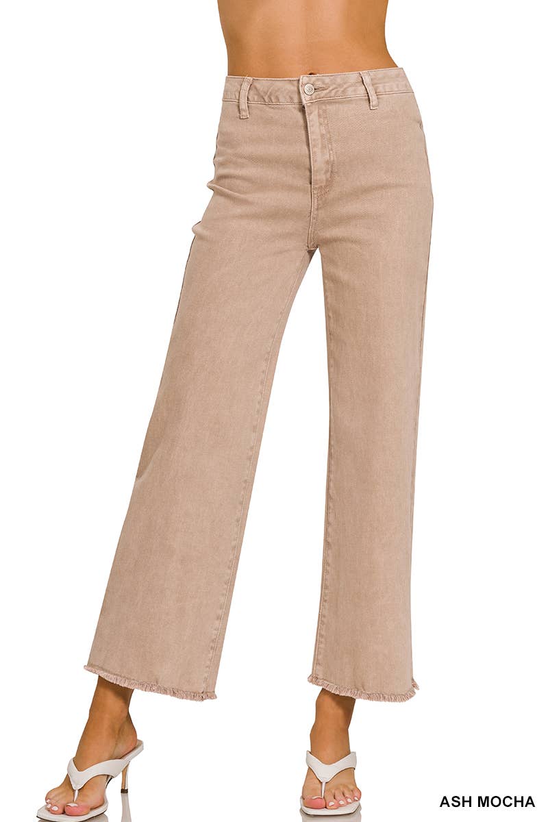 .SI-24919 Acid Washed Frayed Cutoff Hem Straight Wide Pants 0607