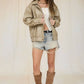 WASHED FAUX LEATHER COLLARED ZIP-UP JACKET