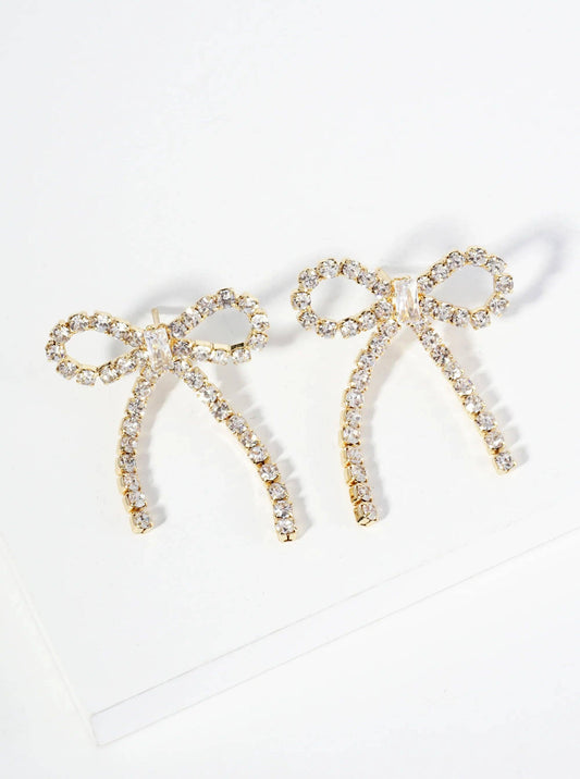 18K-Gold-Dipped Cubic-Zirconia Ribbon Bow Drop Post Earrings