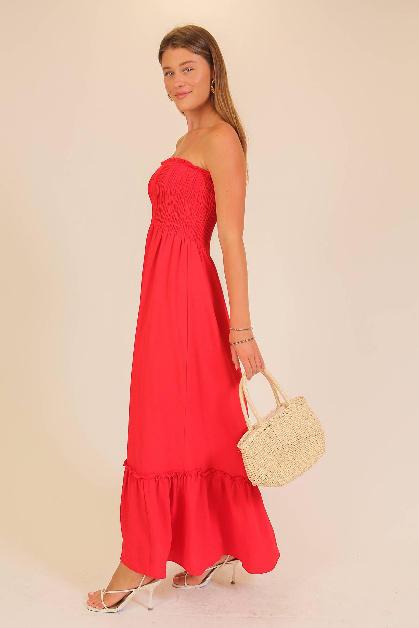 Strapless boho smocked top airflow maxi dress