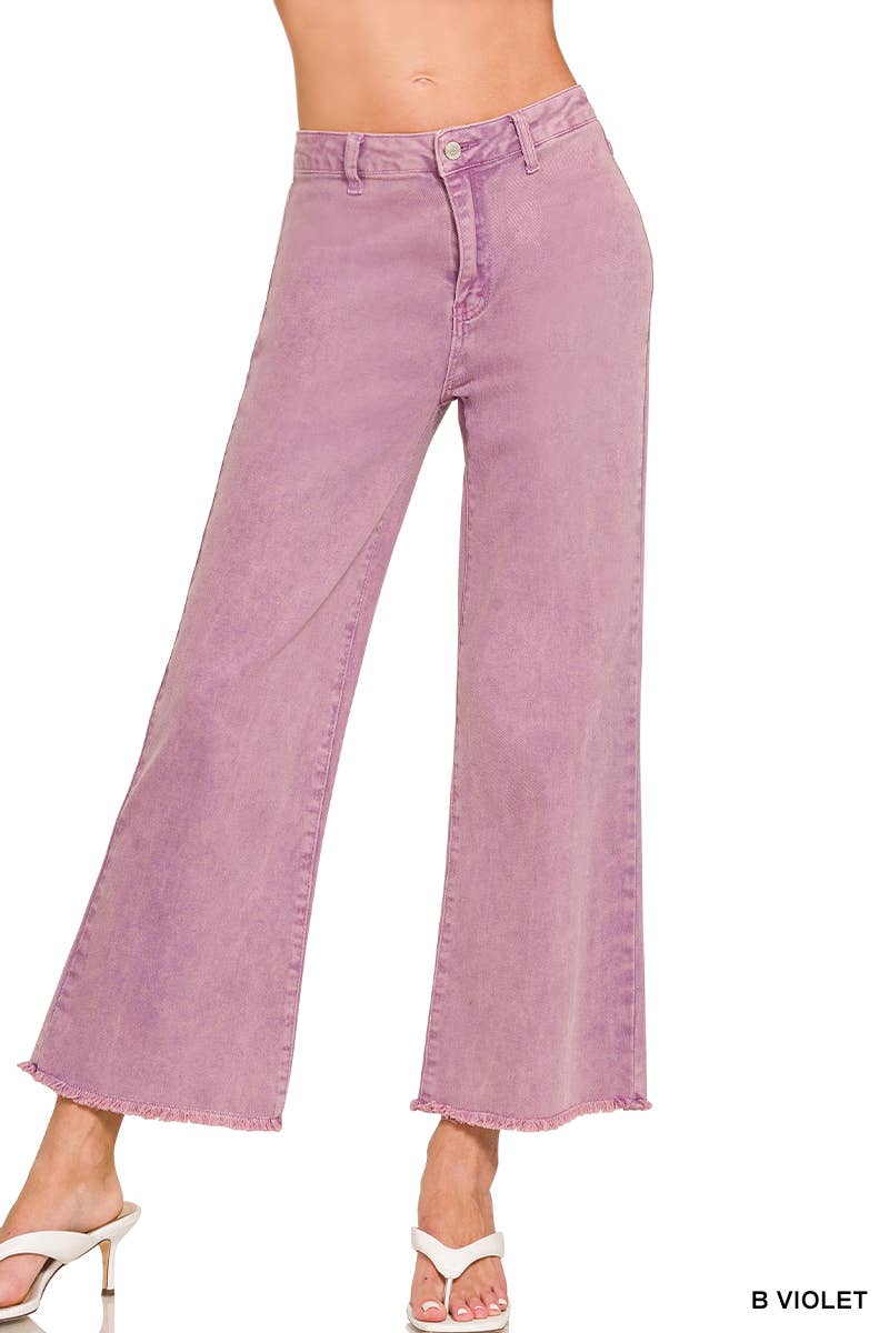 .SI-24919 Acid Washed Frayed Cutoff Hem Straight Wide Pants 0607