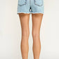 STRETCH HIGH RISE RIPPED FREY HEM DENIM SHORTS