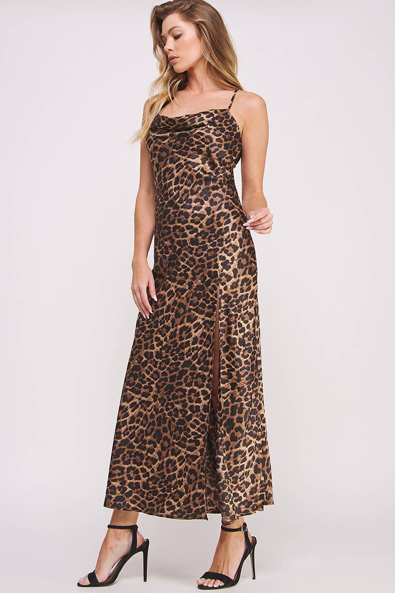 Savage Nights Leopard Satin Maxi Slip Dress