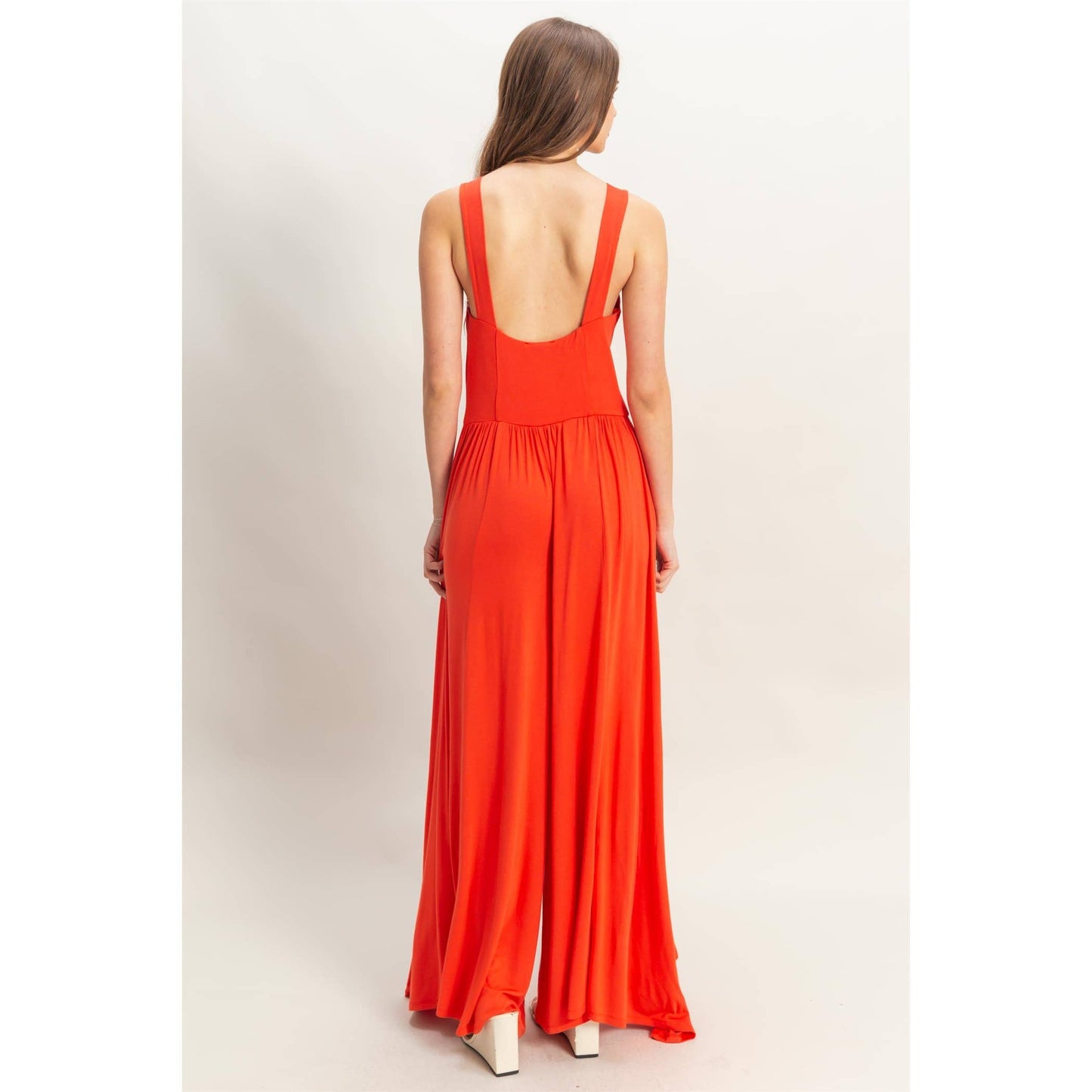 HF25C959-Knotted Bust Sleeveless Jersey Jumpsuit