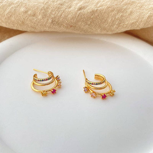 Colorful Zircon Rose Stud Earrings DPJE1269