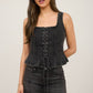 LACE UP FRONT SLEEVELESS DENIM TOP